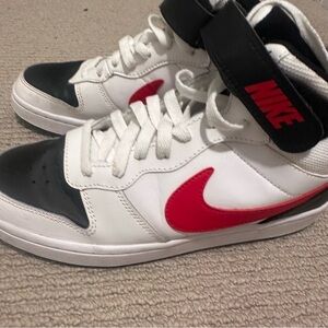 Nike Kids' White and Black Sneakers with Red Swoosh